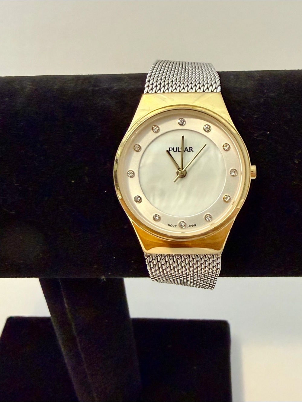 Pulsar Ladies Watch with Gold Plated Case and Stainless Steel Milanese Mesh Band